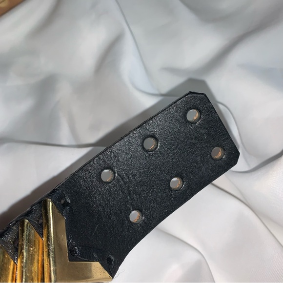 BALMAIN black leather BELT w/14k gold plate CHEVRON DARTS STATEMENT BUCKLE main image 4